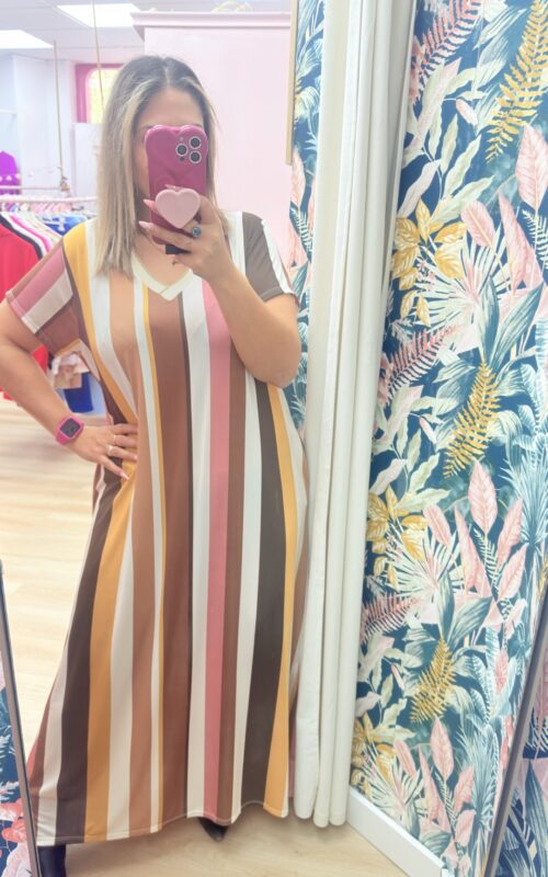 Vestido licra fria rayas marron