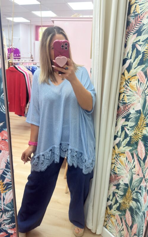 Bluson glitter azul puntilla