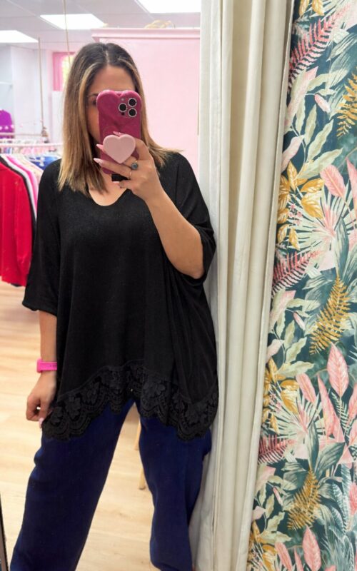 Bluson glitter negro puntilla