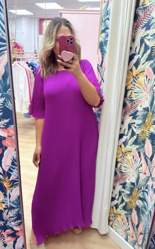 Vestido plisado buganvilla