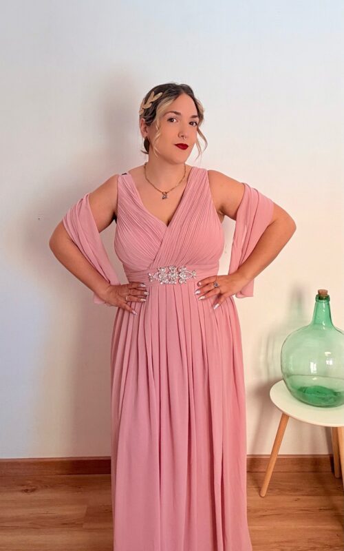 Vestido largo rosa pedreria