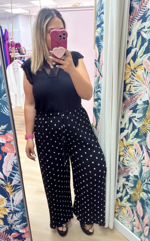 Pantalon plisado lunares negro