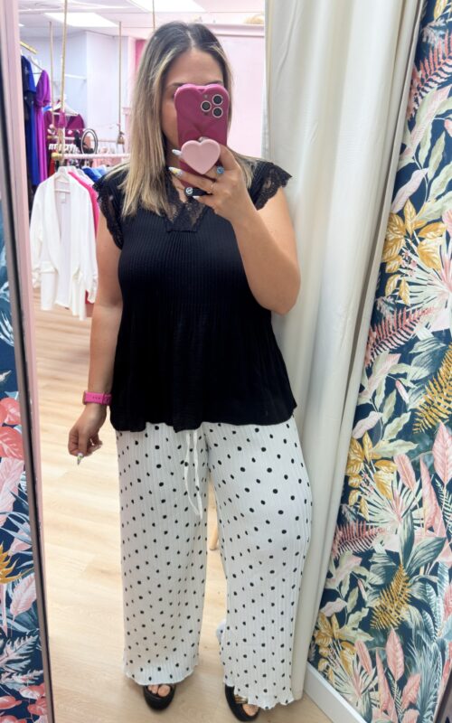 Pantalon plisado lunares blanco
