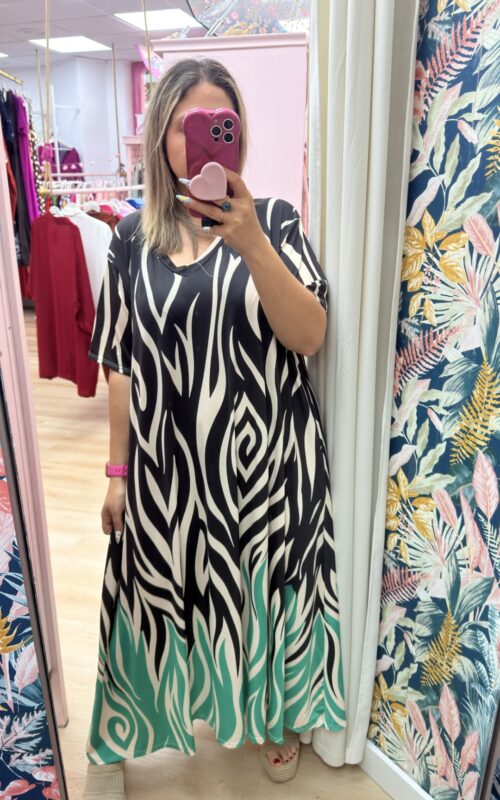 Vestido licra fria negro y verde