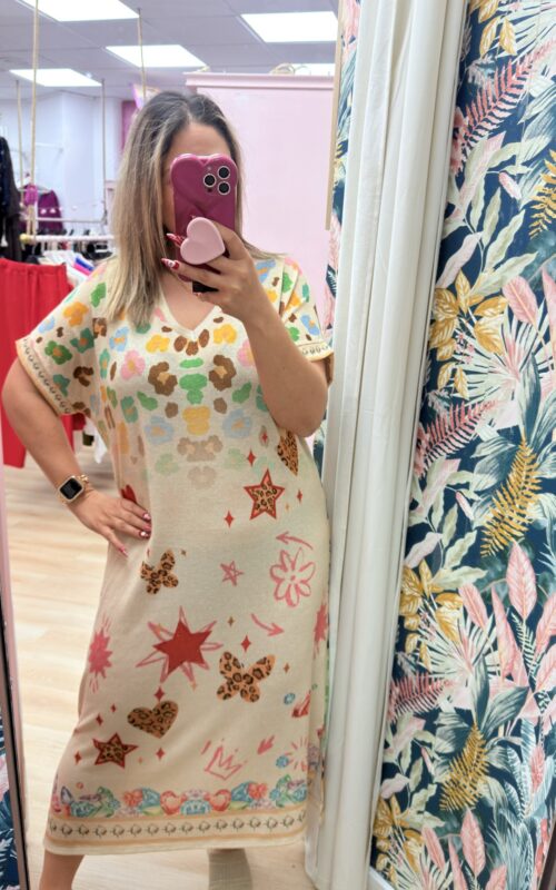 Vestido glitter manga corta