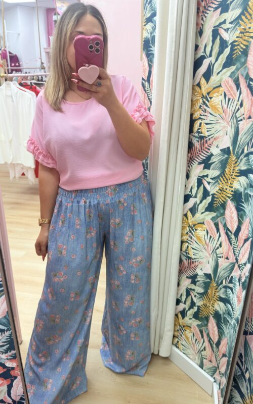 Pantalones tela vaquero flores