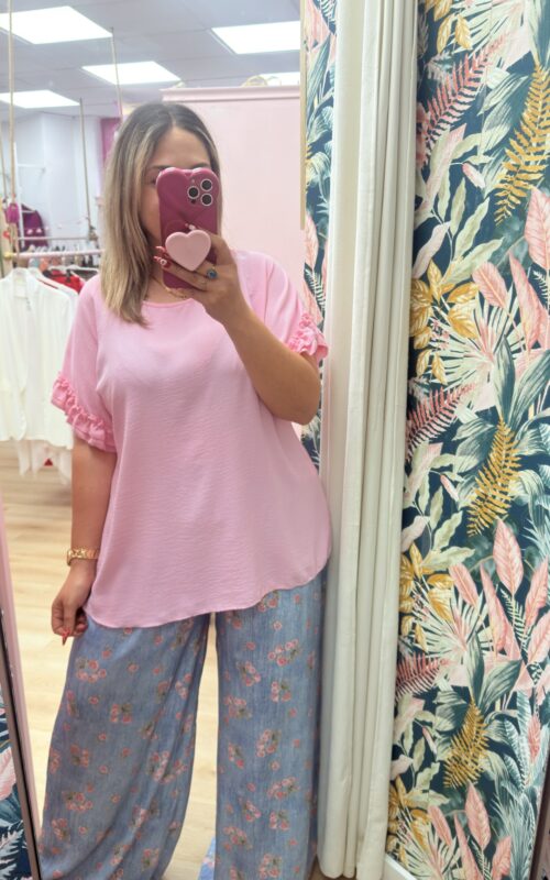 Blusa manga volantitos rosa