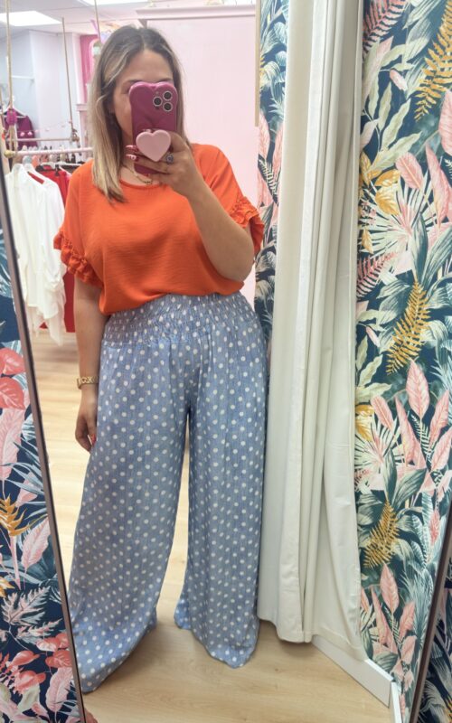 Pantalones tela vaquero lunares