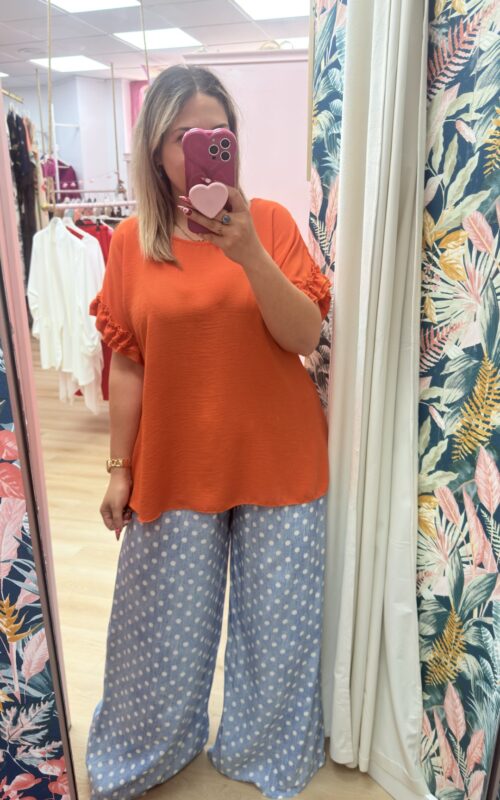 Blusa manga volantitos naranja