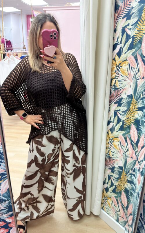 Pantalon ancho flores marron