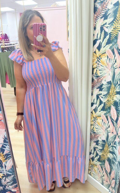 Vestido rayas rosa nido de abeja