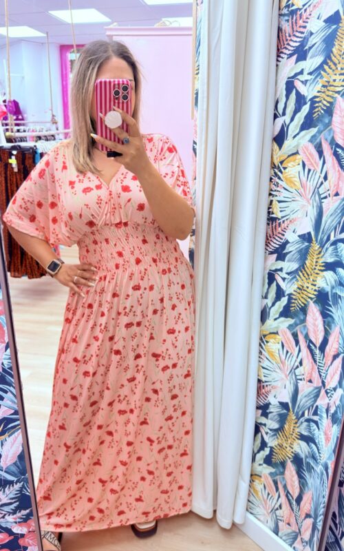 Vestido licra fria amapolas rosa