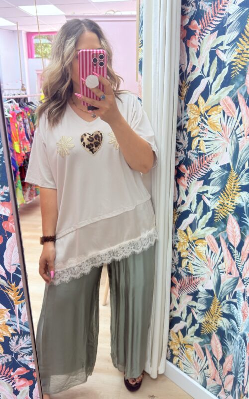 Pantalon seda tobillero verde
