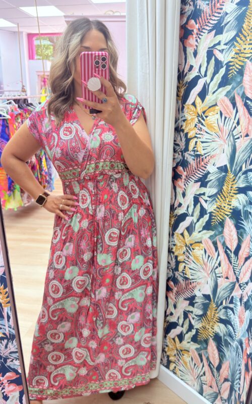 Vestido licra fria fajin fucsia