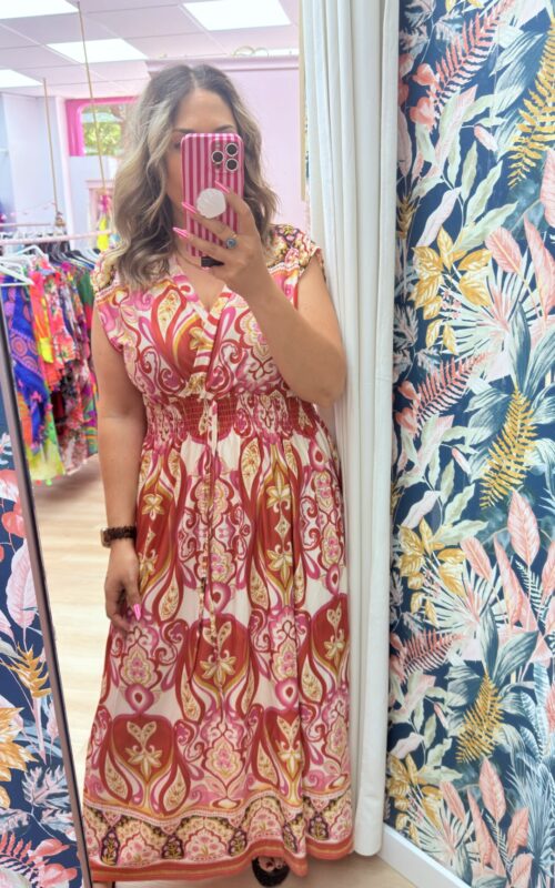 Vestido licra fria fajin rojo