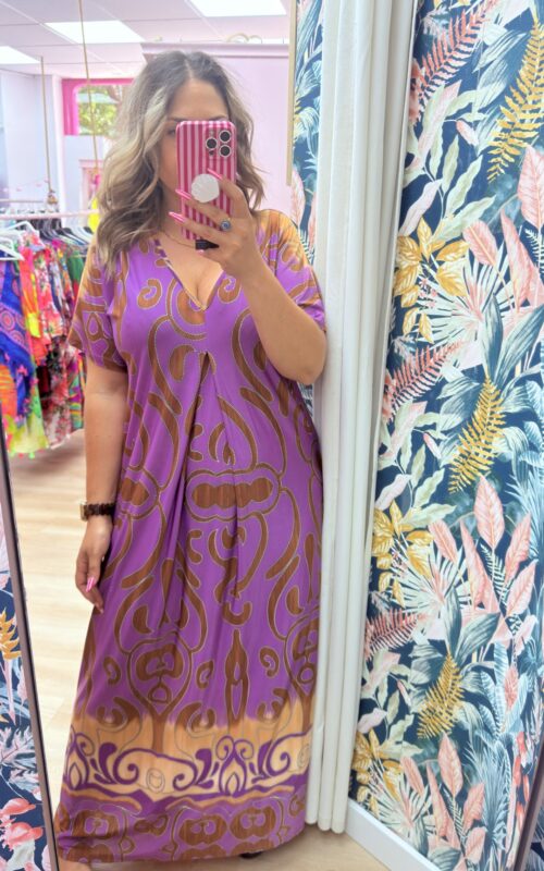 Vestido licra fria estampado morado dibujo