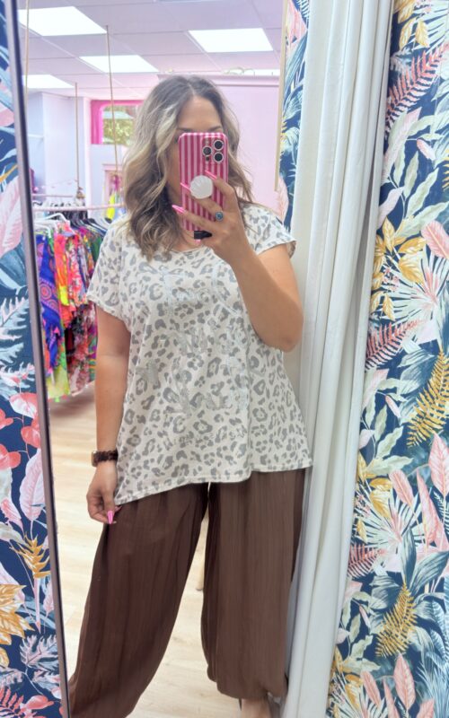 Camiseta animal letras glitter beige