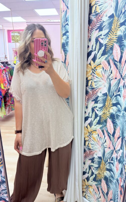 Camiseta encaje espalda beige