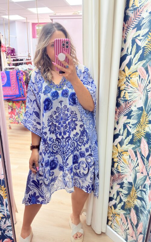 Vestido pedreria playero azul