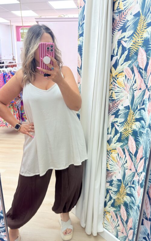 Blusa tirantes brillo largo beige