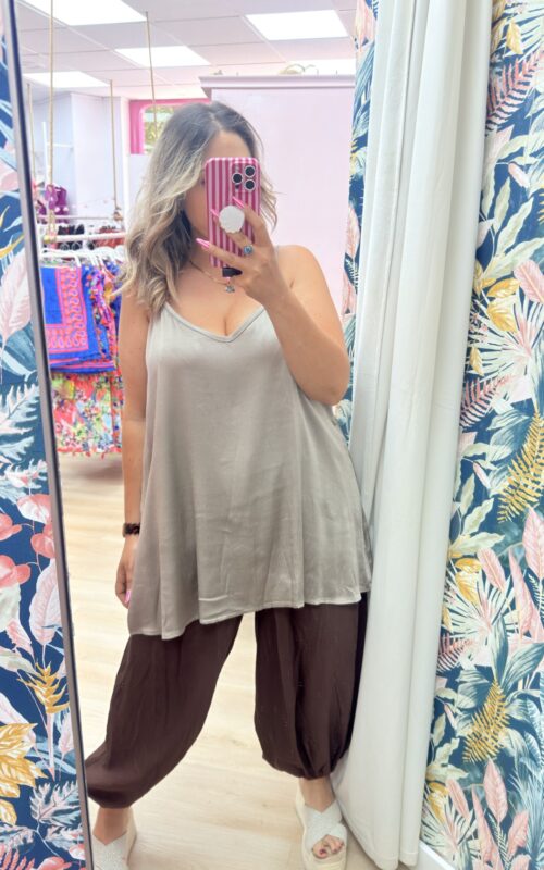 Blusa tirantes brillo largo taupe