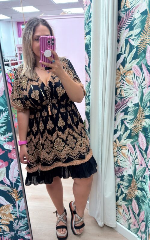 Vestido boho corto pedreria