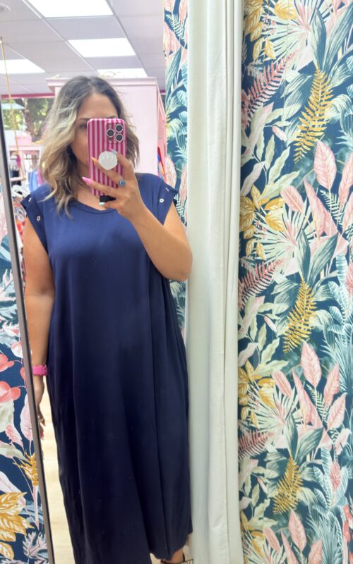 Vestido tachas hombros azul marino