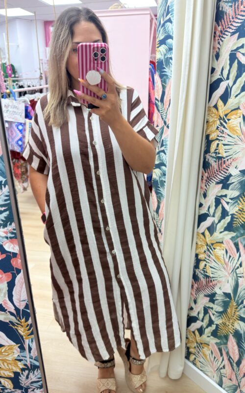 Vestido rayas blanco y marron