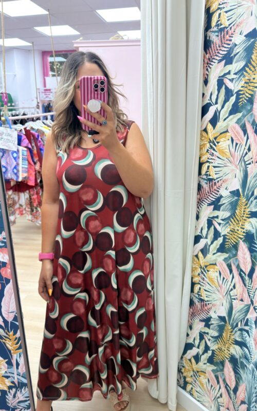 Vestido licra fria estampado granate