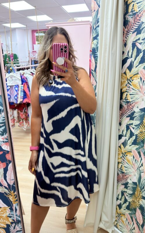 Vestido licra fria cuello azul