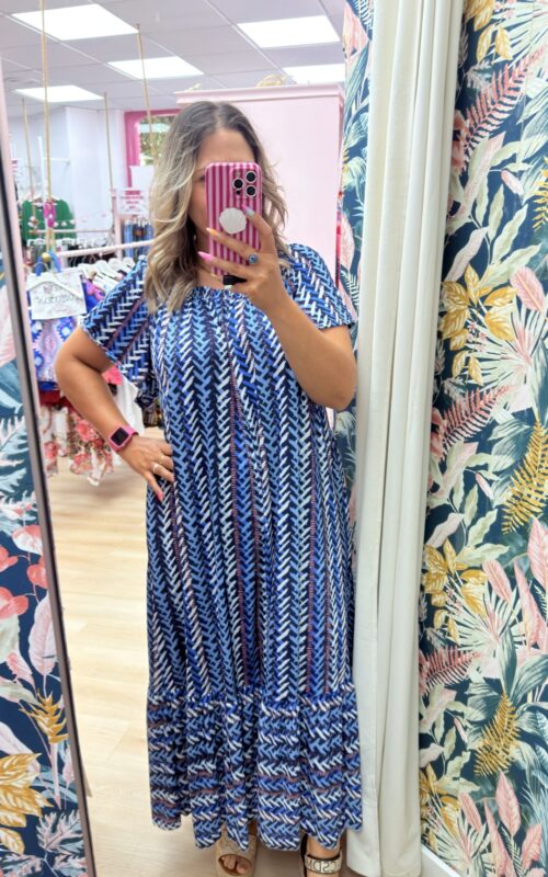 Vestido volante azul largo
