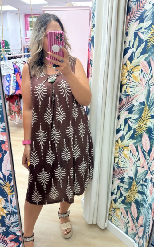 Vestido licra fria marron piedrecitas
