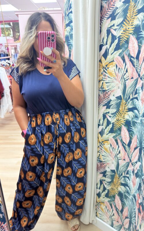 Pantalon flores marino