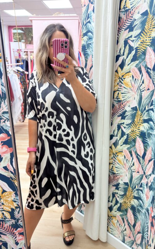 Vestido licra fria negro y blanco