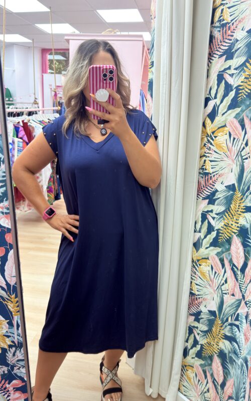 Vestido midi tachas marino