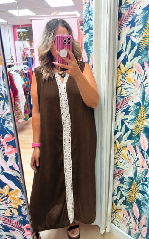 Vestido encaje central marron