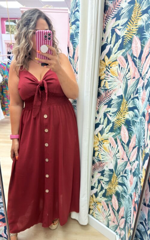 Vestido anudado botones granate