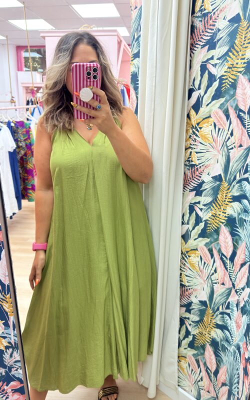 Vestido verde tirante rizo