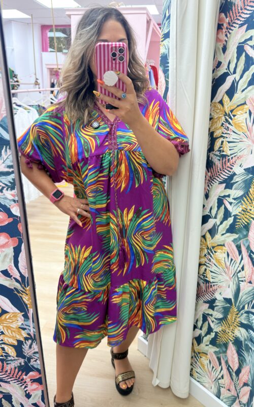 Vestido morado hojas