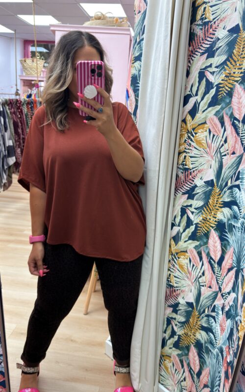 Camiseta asimetrica elastica teja