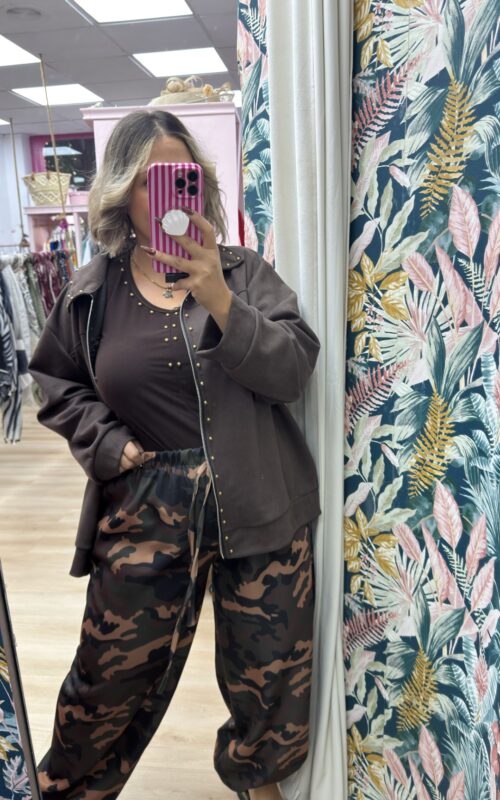 Pantalon militar oscuro bombacho goma fina