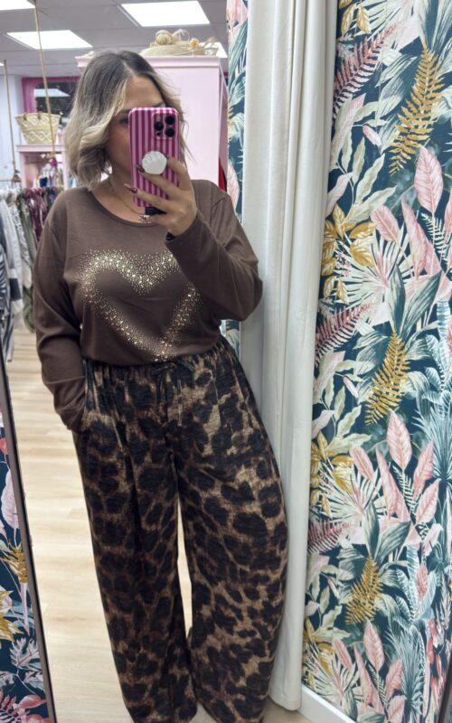 Pantalon ancho suave leopardo gr