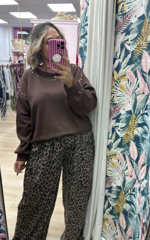 Pantalon ancho suave leopardo peq