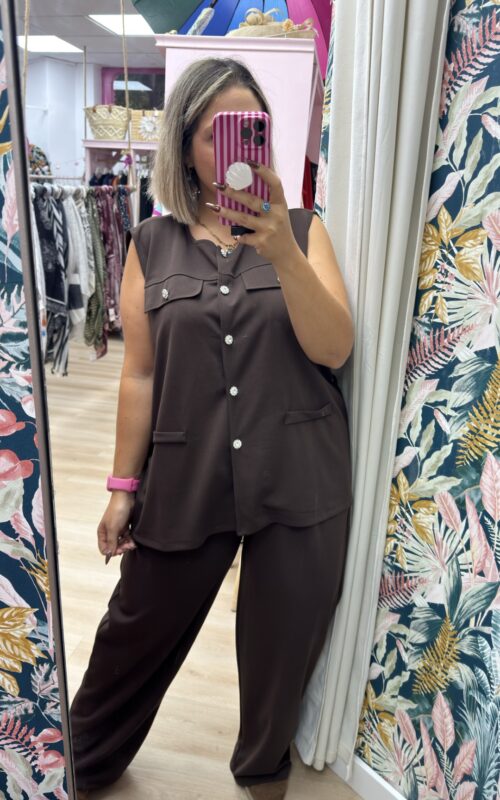 Conjunto botones elastico marron