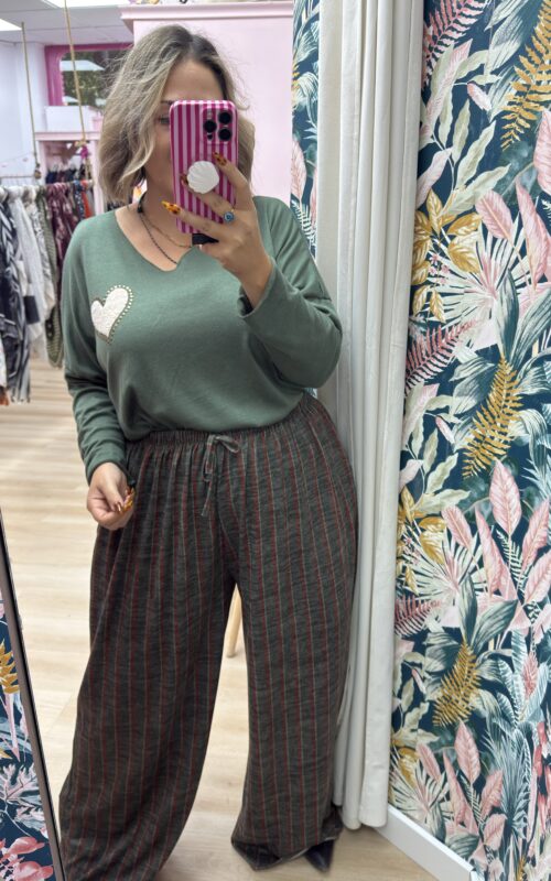 Pantalon suave rayas verde