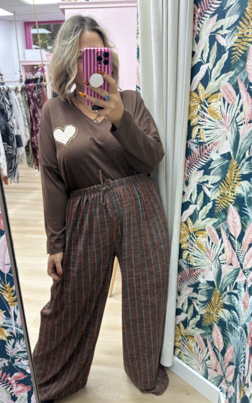 Pantalon suave rayas marron