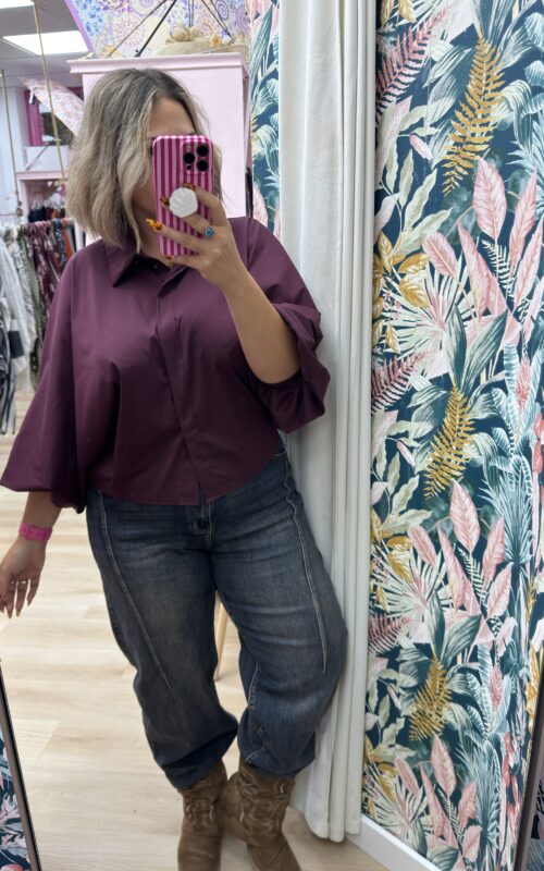 Blusa manga abullonada lisa