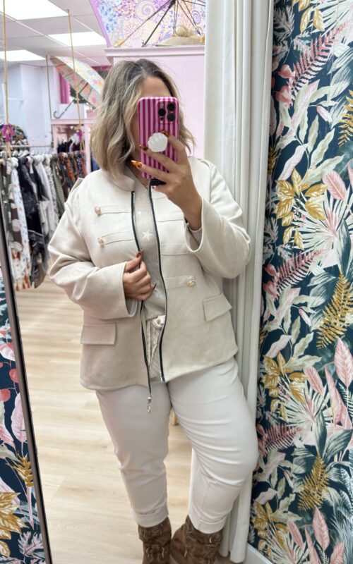 Chaqueta ante cremallera beige
